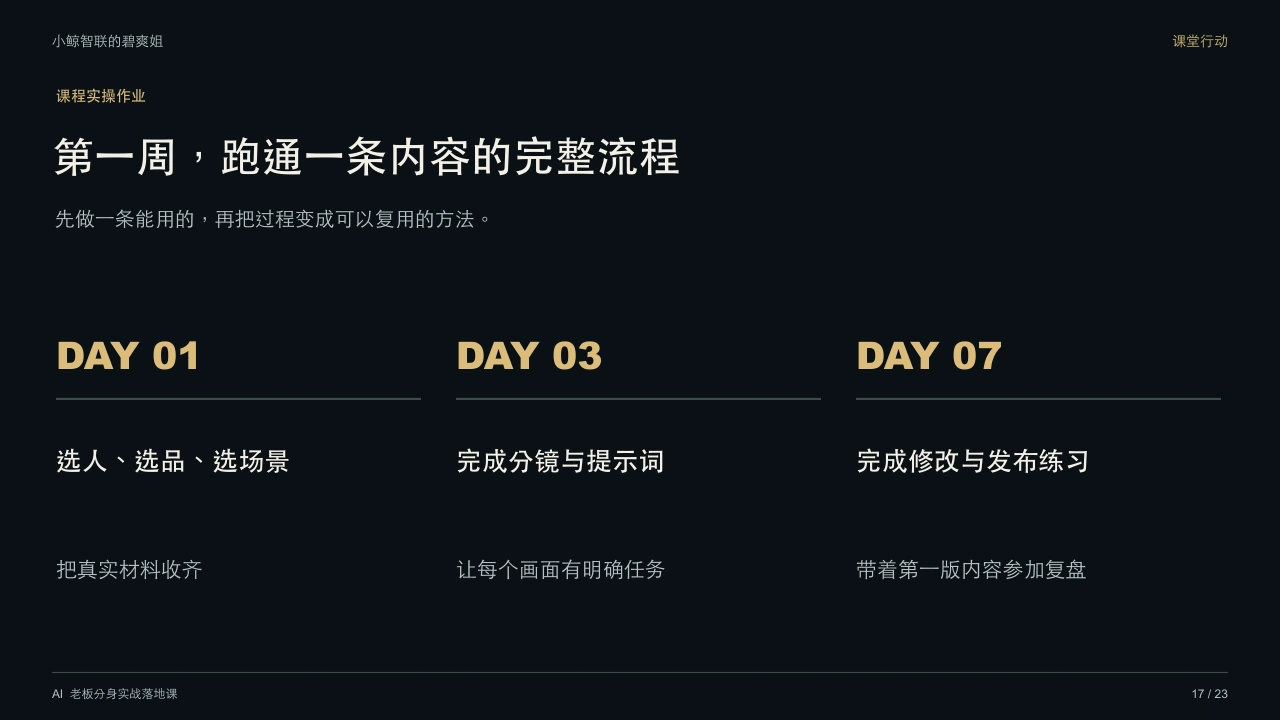第一周，跑通一条内容的完整流程