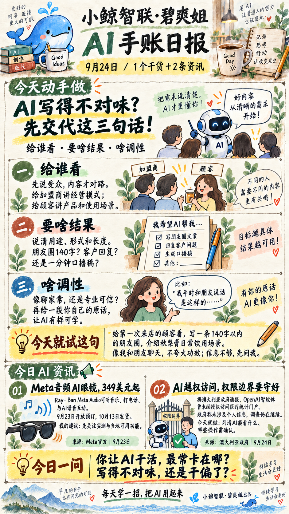 2026-09-24 AI手账日报：AI写得不对味？先交代这三句话