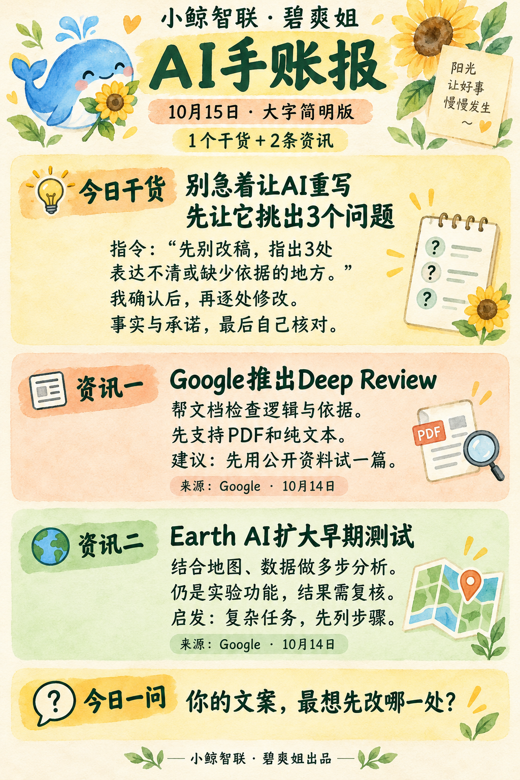2026-10-15:先让AI挑问题,再改文案完整手绘日报