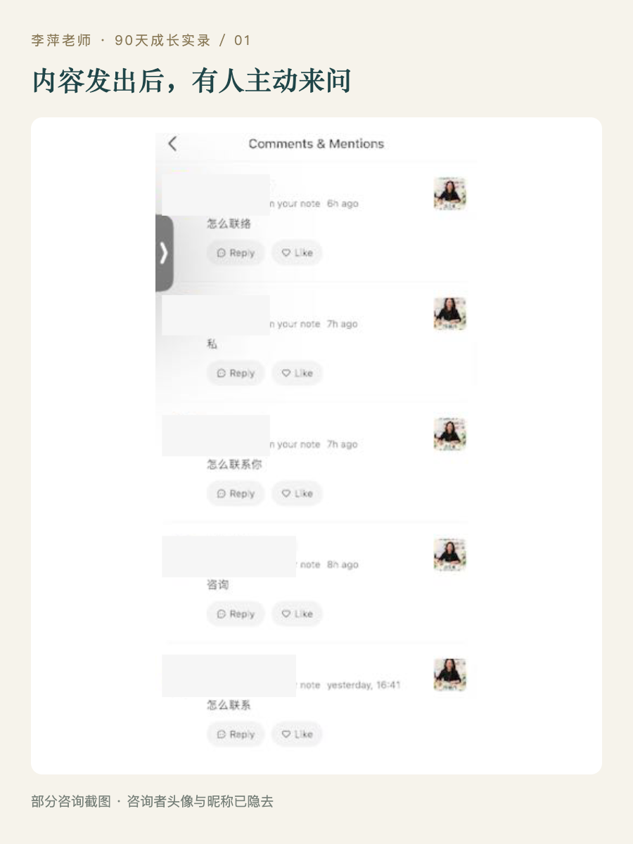 小红书内容发布后收到的部分咨询