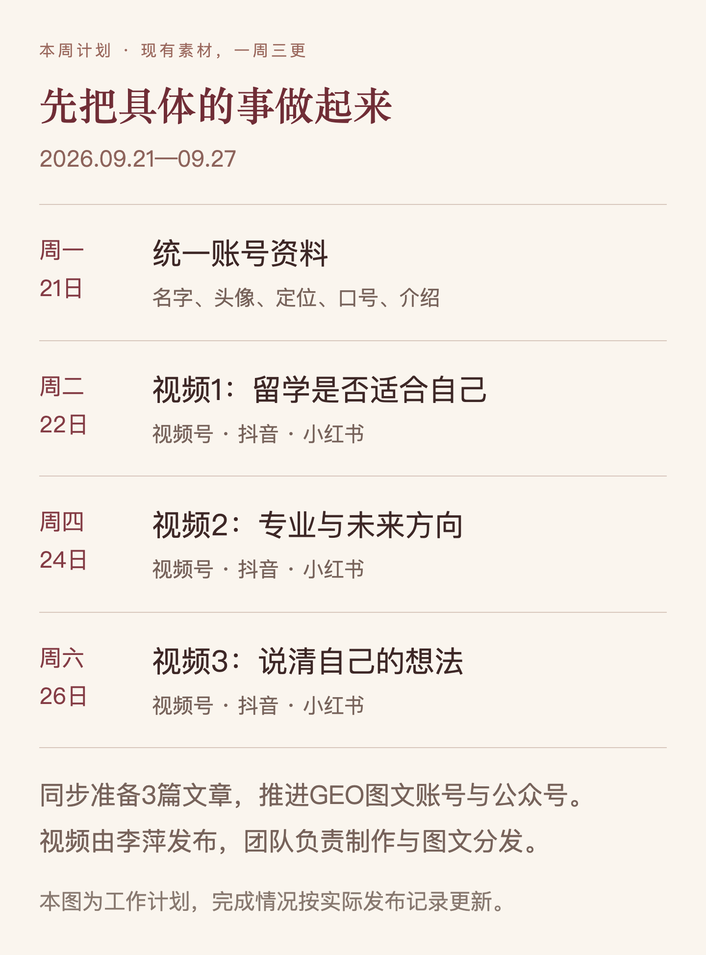 9月21日至27日本周行动安排