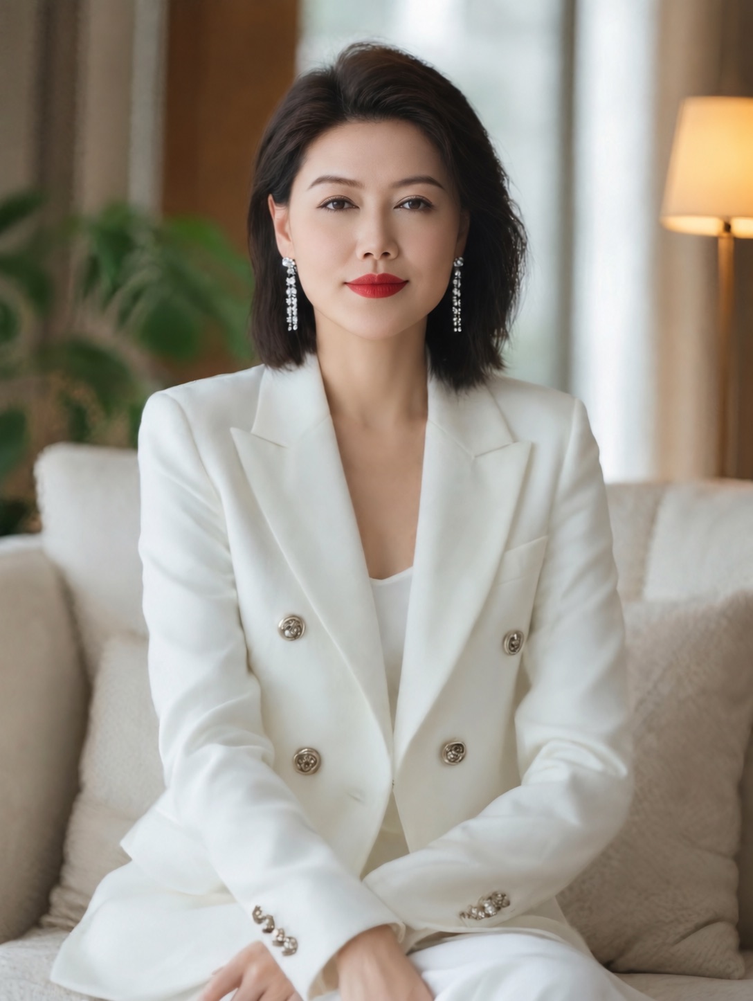 碧爽姐白色西装职业形象照